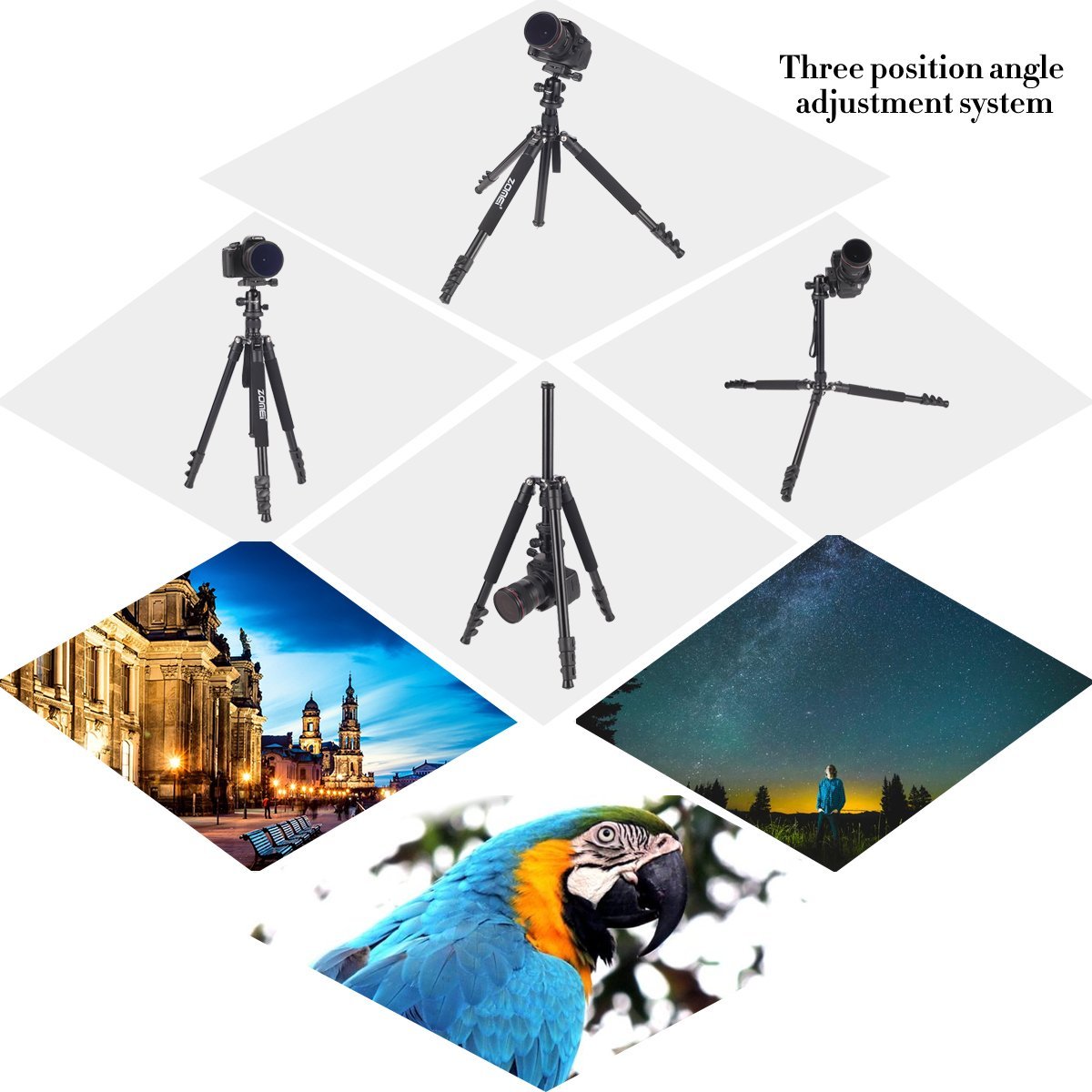 Zomei Q555 Neues Design Stativ Traveler Ultralight Dreibeinstativ Reisestativ mit 360° Kugelkopf Schnellwechselplatte und Tragetasche