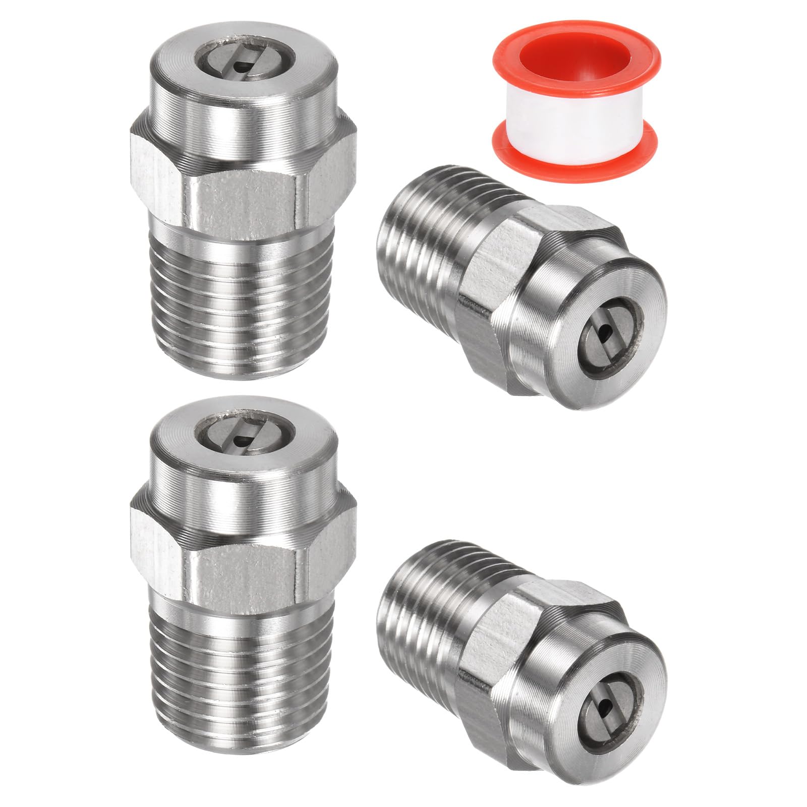 M METERXITY 4 Pack Surface Clean Tips - 15 Degree 1/4" NPT Male #15055 Pressure Washer Nozzles Cleaner Nozzle Replacement, Stainless Steel with Sealing Tape for Water Guns (1.449mm Orifice)