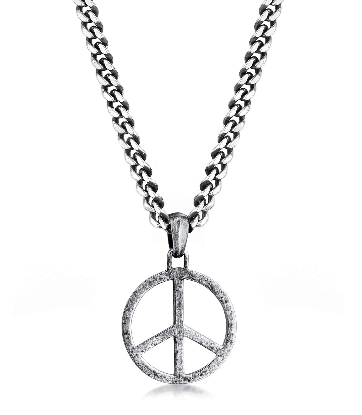 Kuzzoi Exclusive Men's Necklace Oxidised Blackened with Peace Pendant (25 mm) in Hippie Look, Solid Chain for Man or Boyfriend, Curb Chain Made of 925 Sterling Silver, Length 50 cm