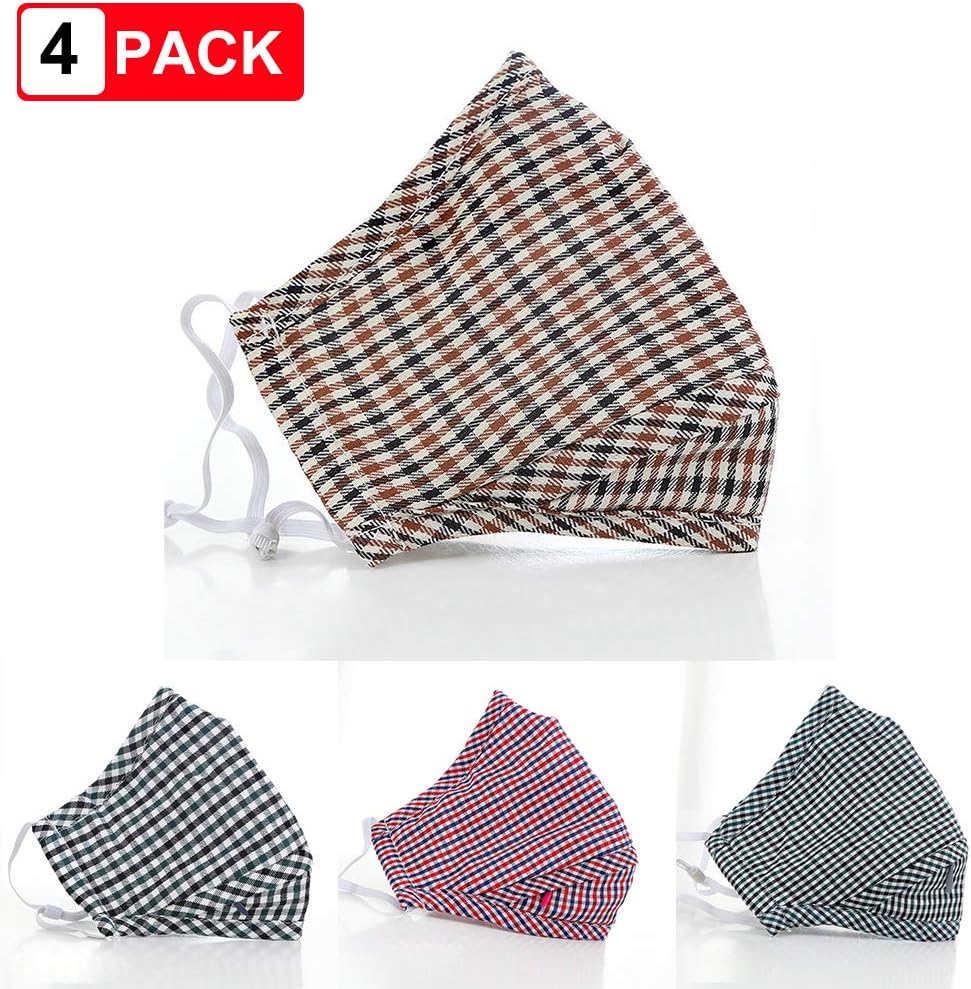 PM2.5 Mask – 100% Cotton, Washable, Reusable Cloth Masks – Protection from Dust, Pollen, Pet Dander, Other Airborne Irritants (4 Pack Masks) (Plaid-4pcs)