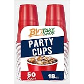 Biotakeware Disposable Cups, 50 Count 18 Oz BPA Free Plastic Cups, Perfect for Birthday, Picnic, Indoor and Outdoor Event, Stackable, Reusable, Disposable Round Beverage Drinking Cups