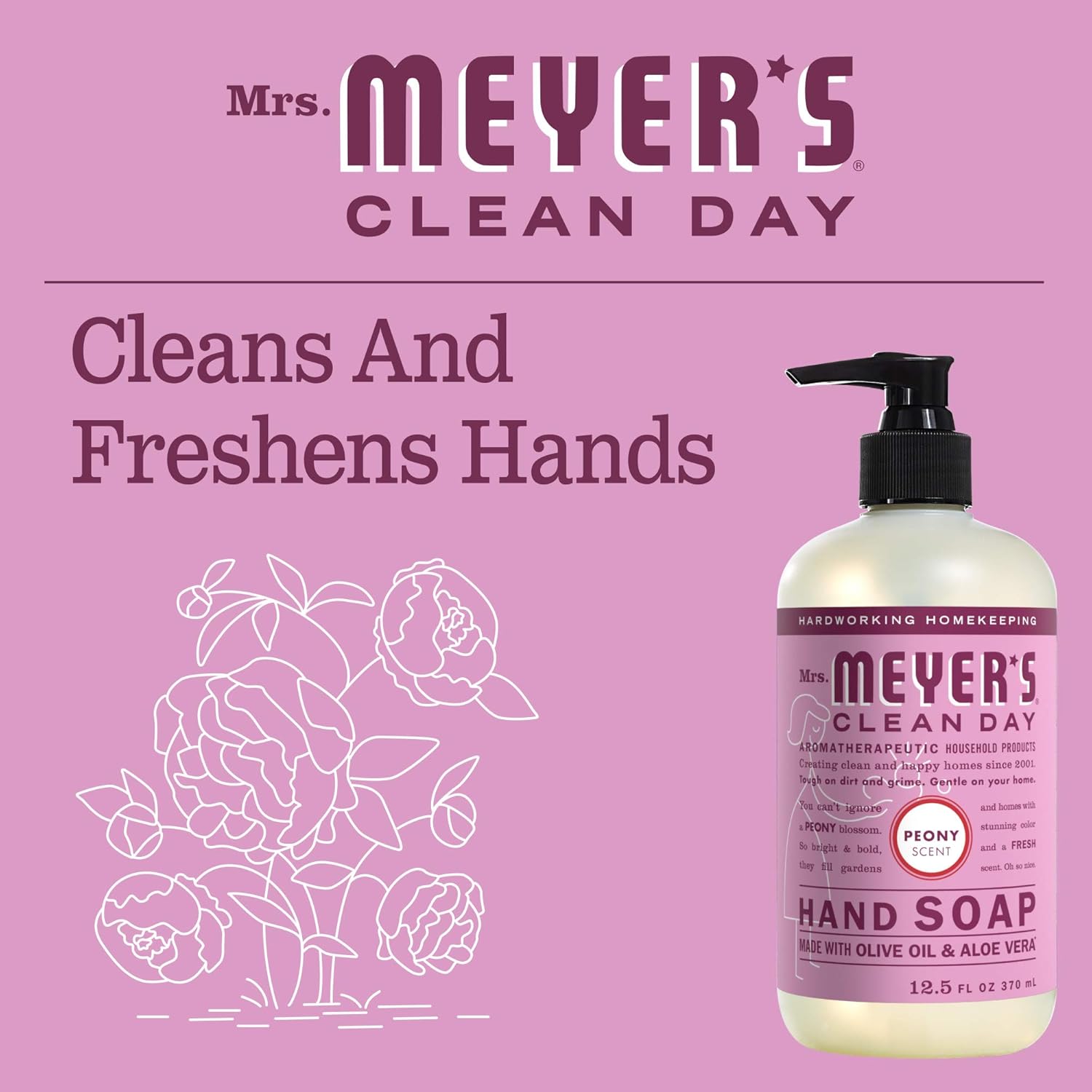 Mrs. Meyer's Clean Day Liquid Hand Soap, Cruelty Free and Biodegradable Hand Wash Made with Essential Oils, Peony Scent, 12.5 oz Bottle: Health & Personal Care