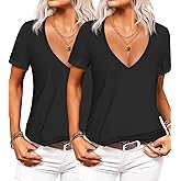 Beyove Sexy Tops for Women Deep V Neck T-Shirt Summer Short Sleeve Going Out Top Vacation Outfits