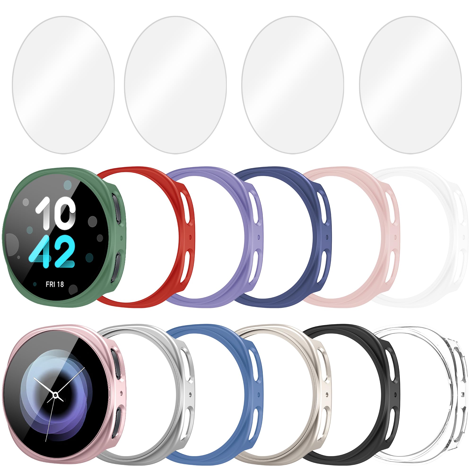 Bougraite 12+4 Pack Case for Samsung Galaxy Watch 8 44mm with Tempered Glass Screen Protector, Waterproof Hard PC Scratch Resistant Protective Cover Compatible with Galaxy Watch 8 44mm