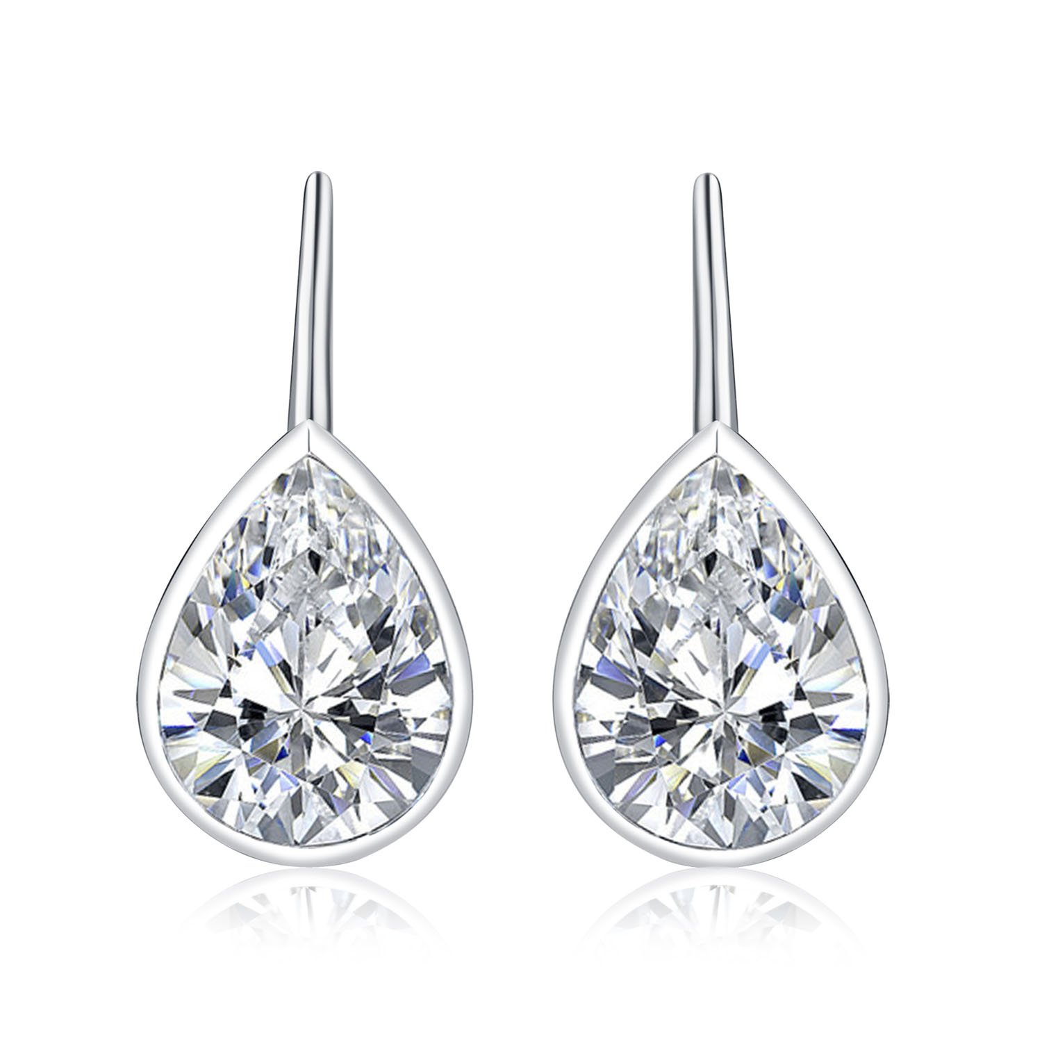 Diamond Treats Leverback Drop Earrings in 925 STERLING SILVER with FLAWLESS Super Shiny White Cubic Zirconia. Silver Dangle Earrings for Women and Teen Girls