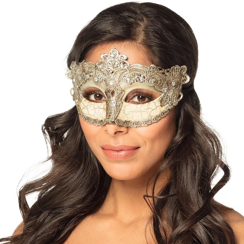 Boland 00254 Venice Baroque Eye Mask Silver with Borders and Gemstones Costume Carnival Theme Party