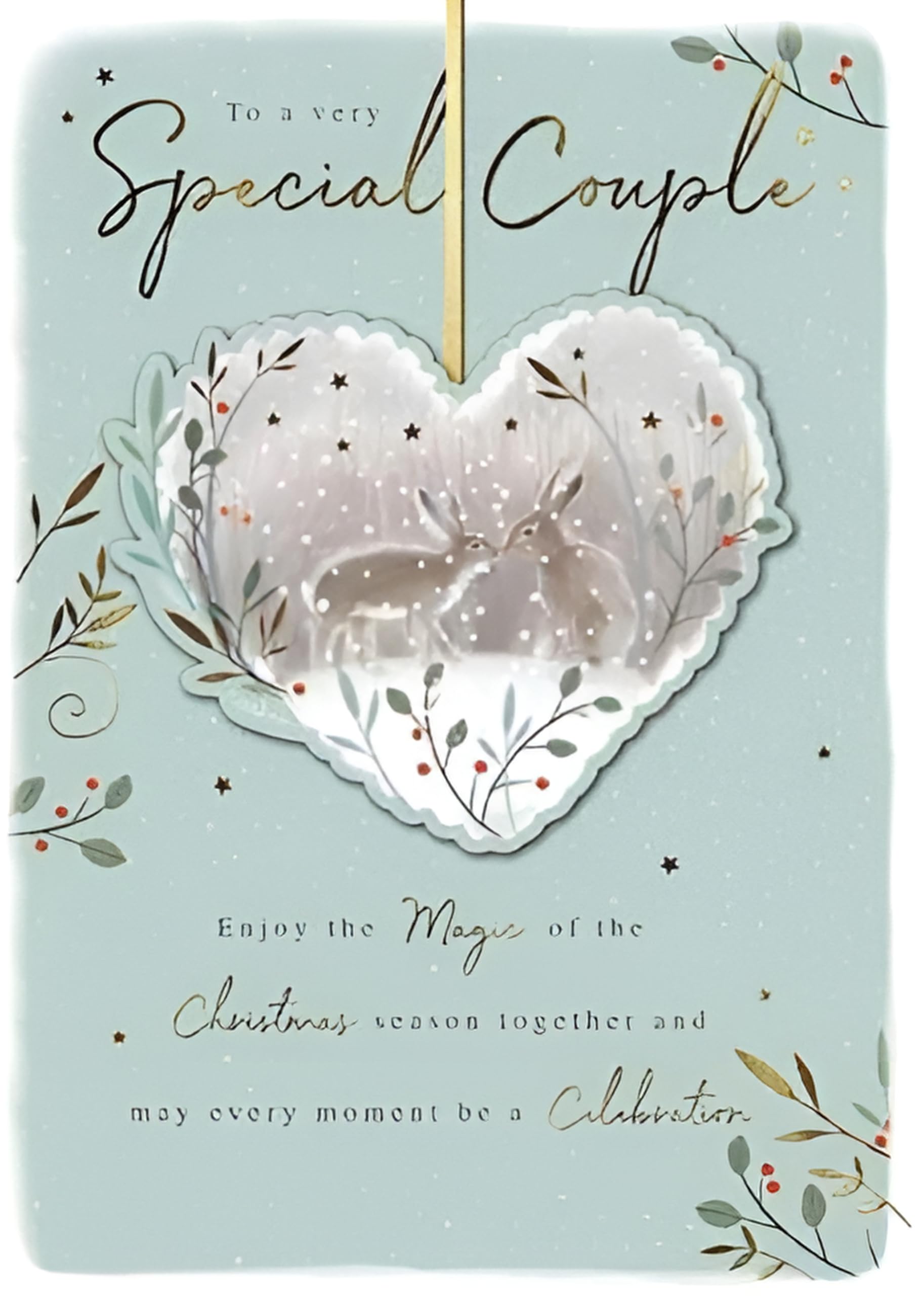 GBCC Christmas Card for Special Couple - Love Heart Hares Design - Foil Finish - Festive Christmas Greeting Card for a Special Couple
