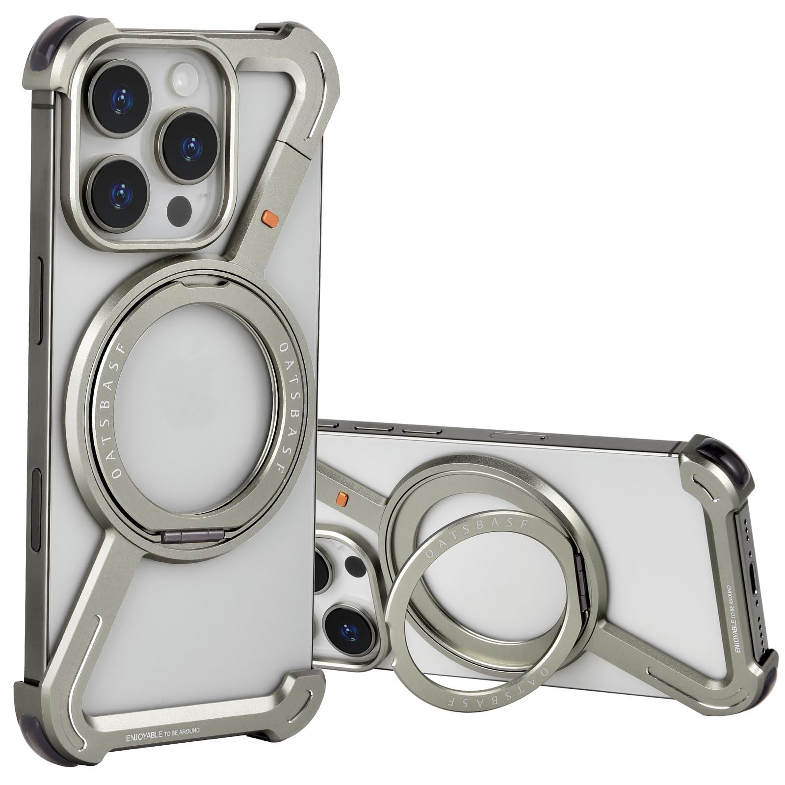 PANPHEN Minimalist Phone Case Compatible with iPhone 16 Pro Max, 360° Rotation Kickstand Aluminum Metal Frameless Design Bumper Z Case, Protective Shock Grade Shell, Natural Titanium