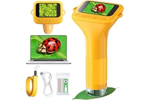 Odatay Microscope for Kids with 12 Slides, Digital Handheld Kids Microscope, Mini Portable Pocket Miniscope Science Toys Gifts for 3+ 4 5 6 7 8 9 10 11 12 Year Old Boys Girls, Orange