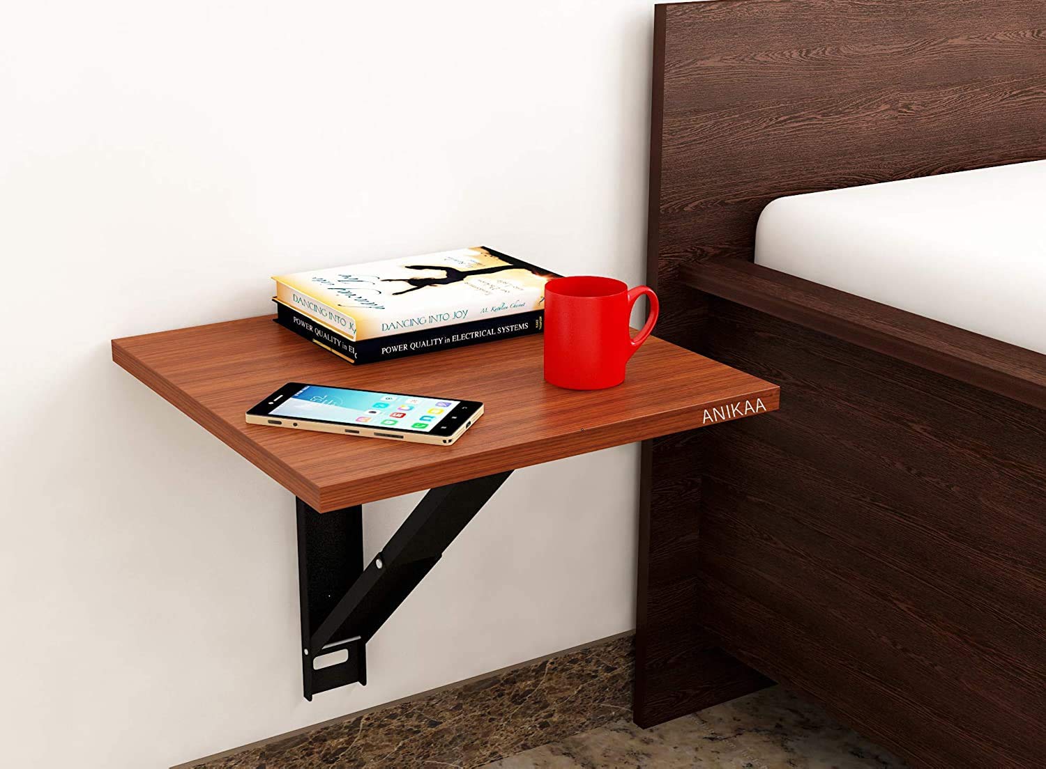 Anikaa Kenta Wooden Wall Mounted Folding Bed Side Table and Study/Mini