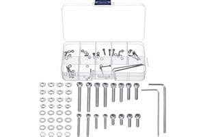 THSGIVINGSTORE 50PCS Headshell Screws, Universal Turntable Cartridge Headshell Mounting Kit, 304 Stainless Steel Button Head Hex Socket Cap Screws Bolts, Washers, Nuts Assortment Kit with Wrenches