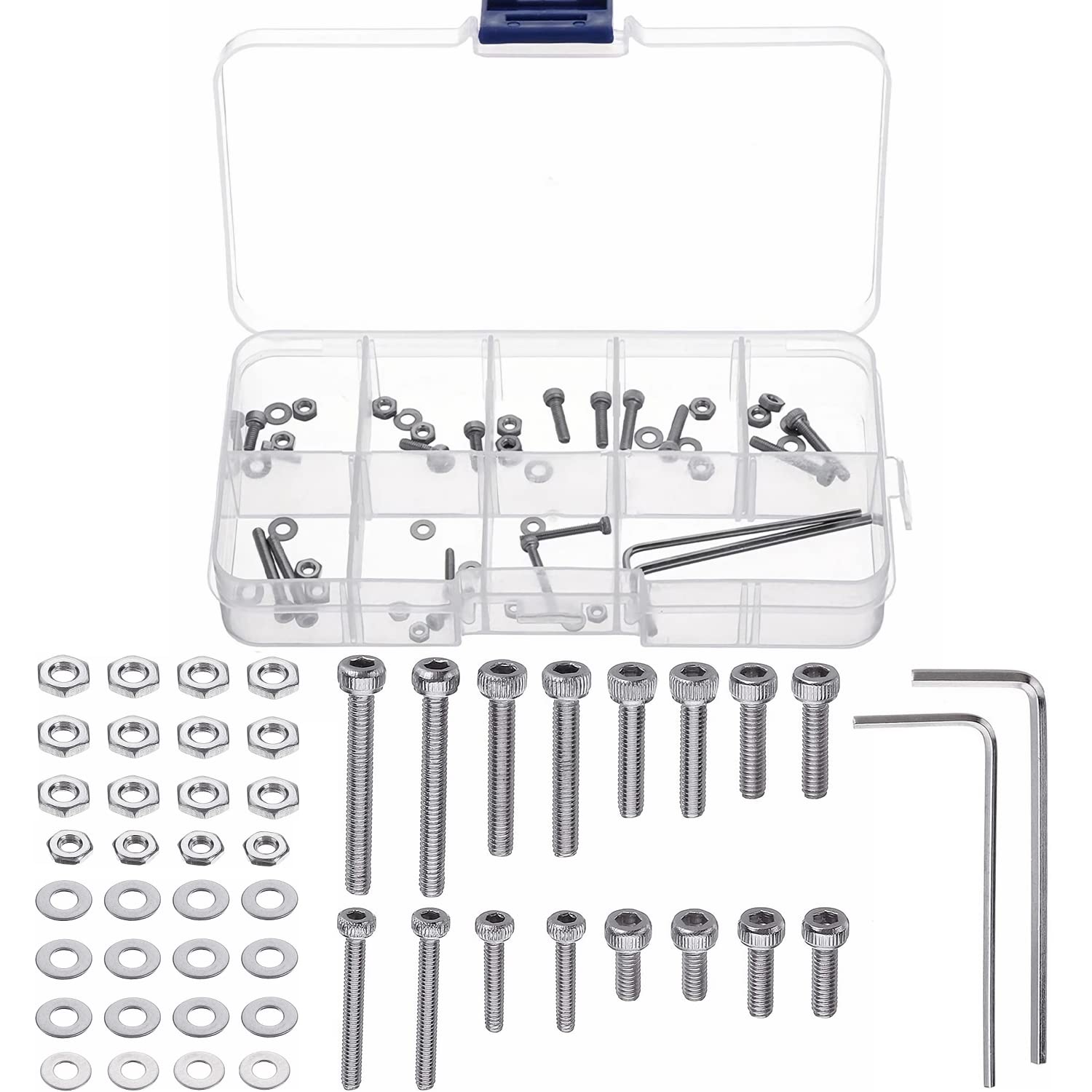 Photo 1 of 50PCS Headshell Screws, Universal Turntable Cartridge Headshell Mounting Kit, 304 Stainless Steel Button Head Hex Socket Cap Screws Bolts, Washers, Nuts Assortment Kit with Wrenches
