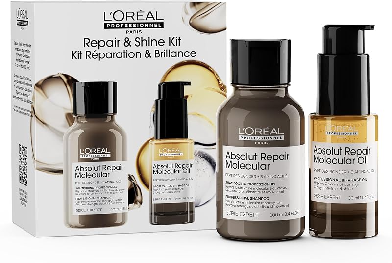 L’Oréal Professionnel, Absolut Repair Molecular 2er-Set: Sulfatfreies Molecular Repair Shampoo 100 ml + Professional Bi-Phase Oil 30 ml