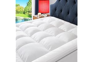 ELEMUSE Extra Thick King Mattress Cover, 1300gsm Hi-Tech Down Alternative Fiber, 400TC Organic Cotton Shell, 3D Baffle Box Stitching, 4 No-Slip Elastic Anchor Bands, Cooling & Breathable