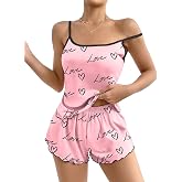 Ekouaer Womens Cami Pajama Set Cute Printed Camisole Shorts Sleepwear | Tank Top and Shorts Lounge Set Soft Pjs for Daily Wear, Home, Party or Date Nights