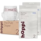 Hoppi Pure Baby Diapers Size 2, 112 Count, 9-18 lbs | TCF Hypoallergenic Materials, Breathable Softness, Fast Absorb Core, Day and Night Leak Protection for Sensitive Skin