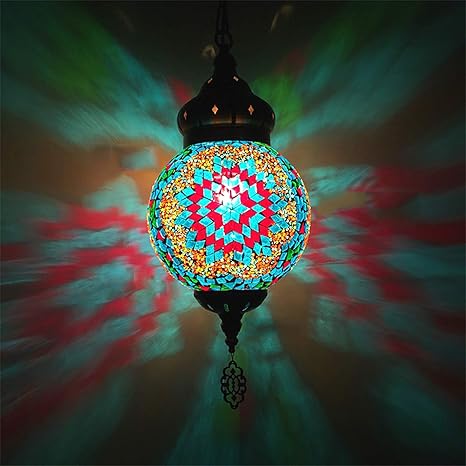 Amazon Co Jp トルコのペンダントライト クラシックモザイクランプ手作り原色ガラスモロッコのランタンハンギングライトレストランのための8 幅 C ホーム キッチン