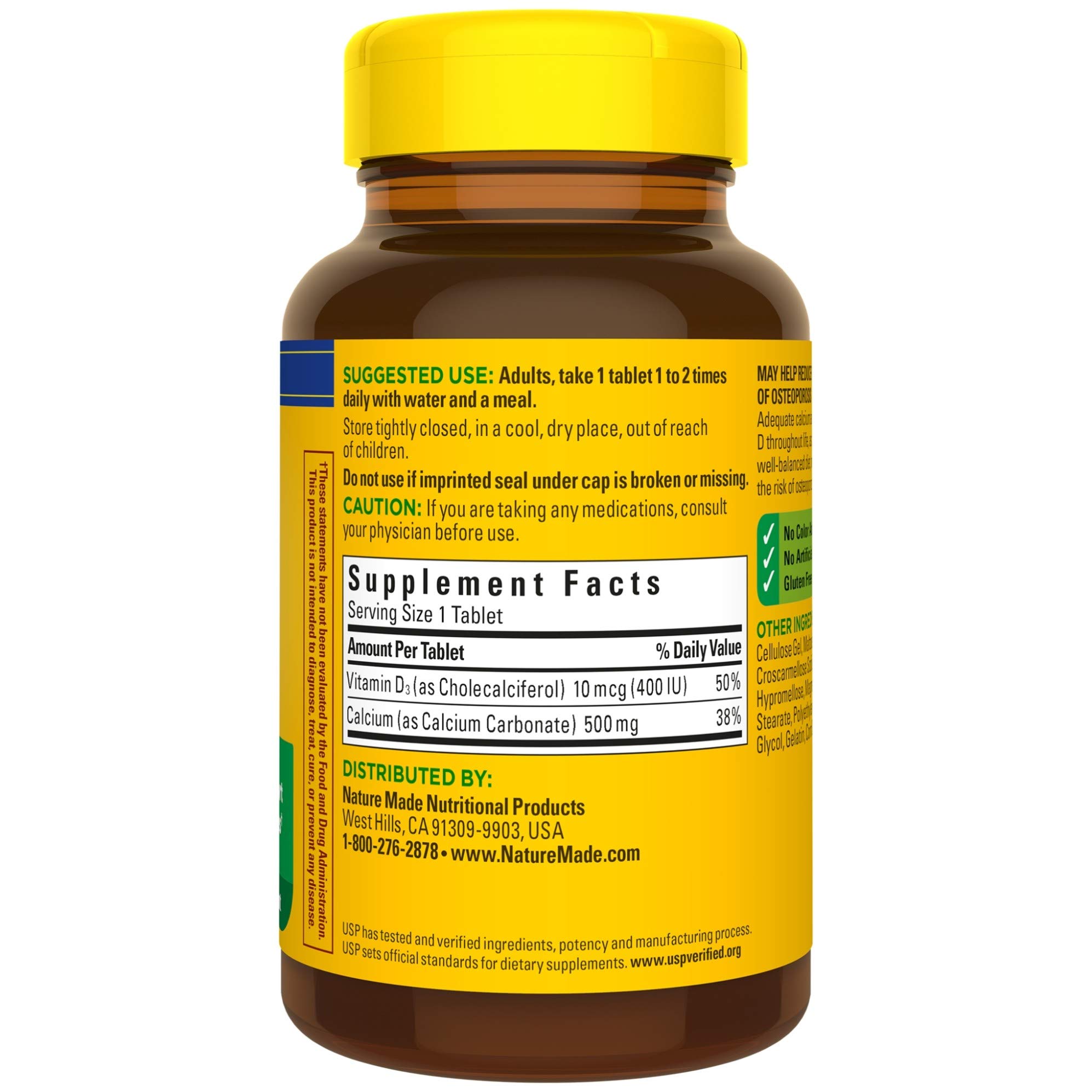 Nature Made Calcium 500 mg, with Vitamin D3 for Immune Support, Tablets