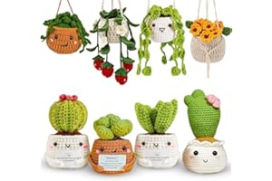 REFFU Crochet Kit for Beginners, 8 Pack Beginner Crochet kit for adults with Step-by-Step Video Tutorials, Succulent and Hanging Potted Plants Family Crochet Kit with Crochet Accessories (40% Extra Yarn)