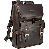 Polare Full Grain Leather Laptop Backpack Day Pack Business Overnight Travel Bag Rucksack For Men