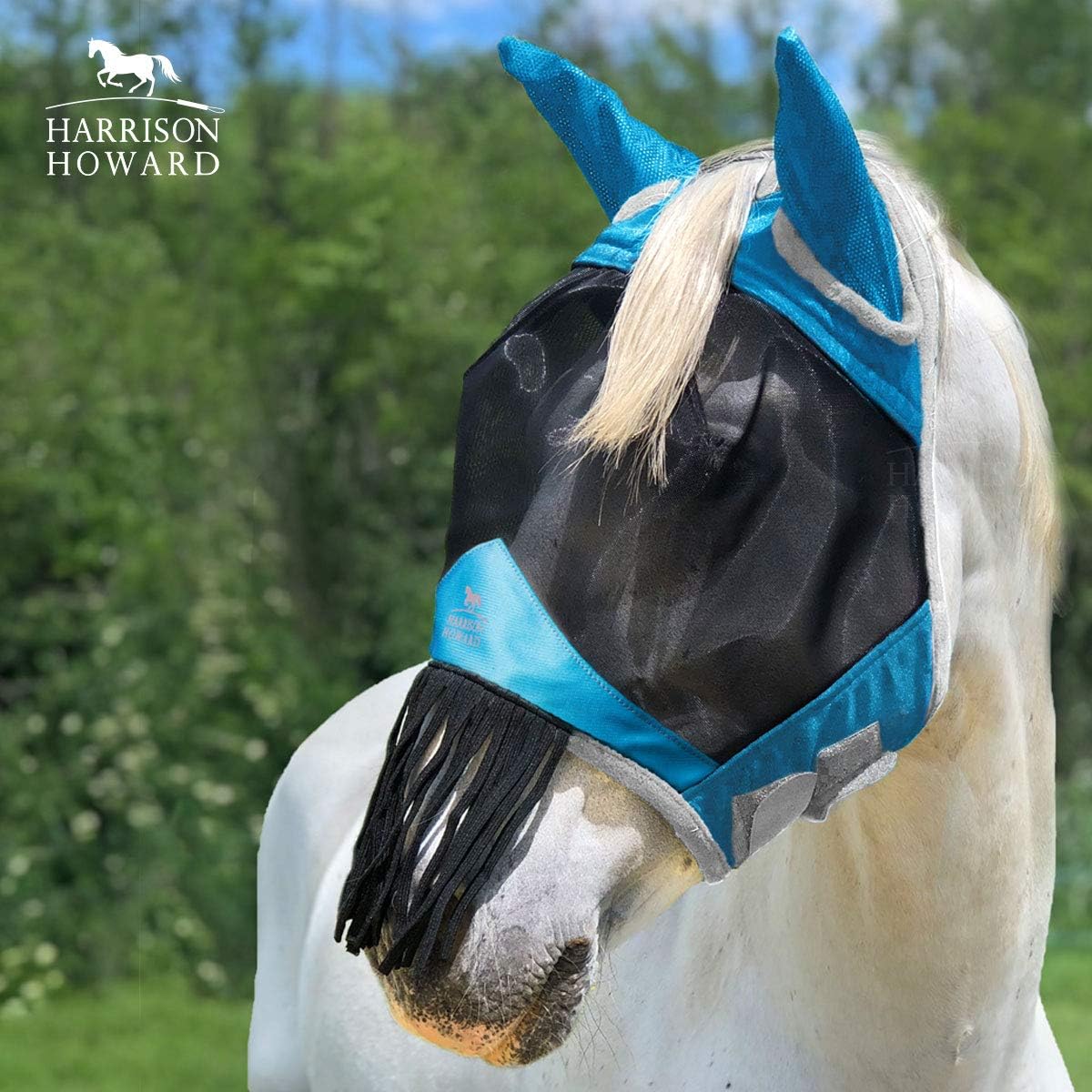 Maschera Protezione Cavallo Harrison Howard CareMaster - Standard Con Orecchie, Anti Insetti E UV, Taglia XL - Foto 3