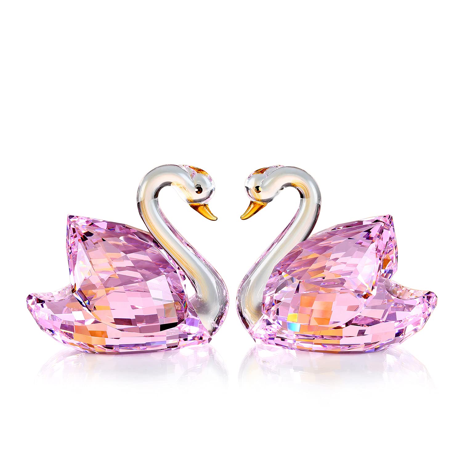 DOJOZ Crystal Swan A Pair Valentines Day Sweet Gifts Figurine Collection Ornament (Pink)
