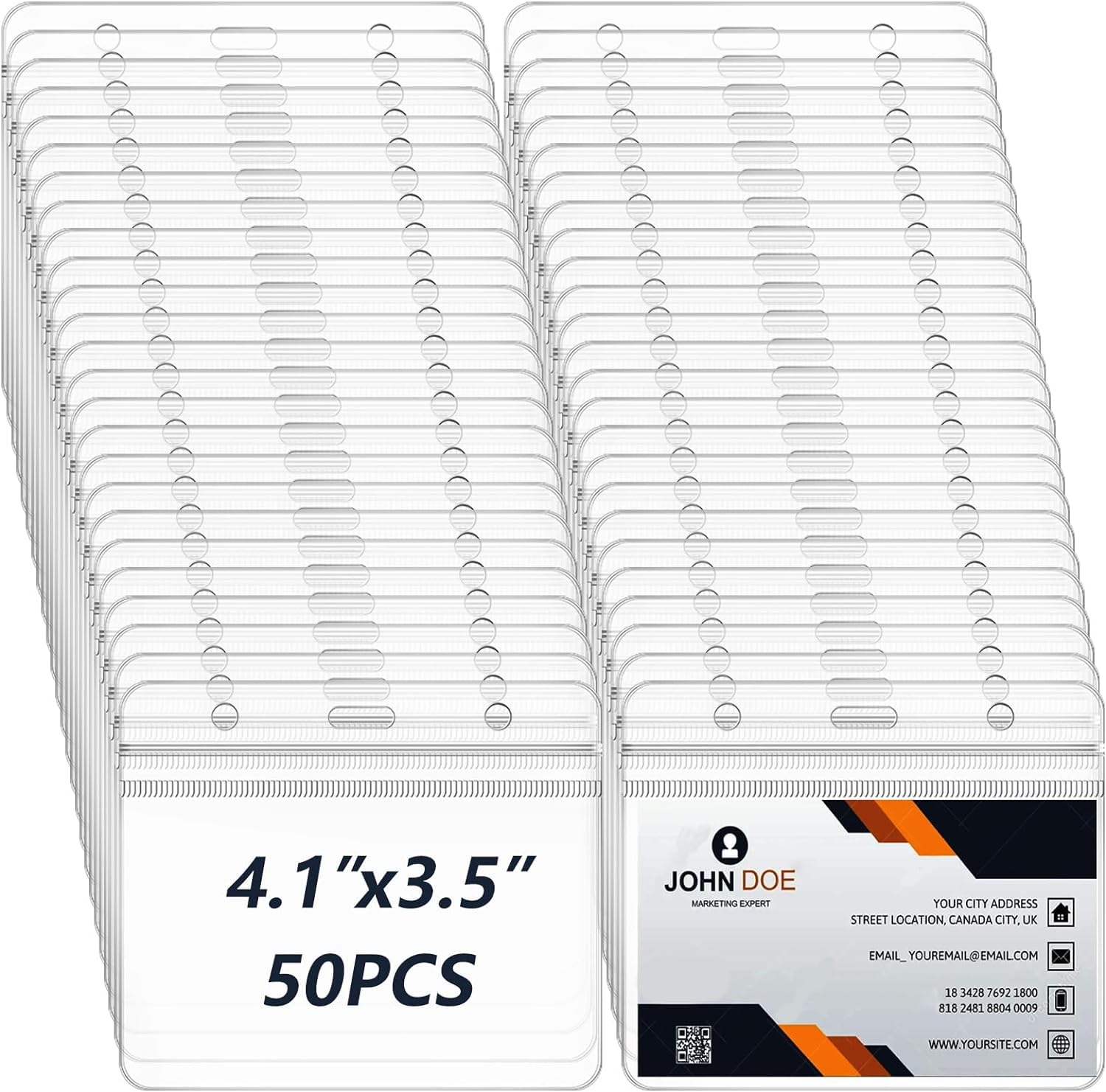 xinfedi Plastic Card Holder, 50PCS 4.13" x 3.54" Clear Horizontal ID Card Holder, Waterproof Name Badge Holder for Office Business School — image 1