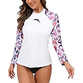 Halcurt Womens Long Sleeve Rash Guard Swim Shirts with Built in Bra UPF50+ Sun Protection Swimsuit Top