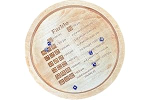 Quxyxso Farkle Dice Tray, Wooden Tray with 6 Pearl Dice, Round Game Tray, 7.1" x 7.1" x 1.5"