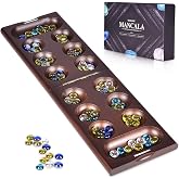 VAMSLOVE Wooden Mancala Board Game with Magnetic Lock / 48+8 Extra Multi Color Glass Stones, Folding Mancala Set for 2 Player, 6 Age and Up (Instructions Included)