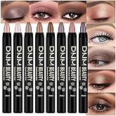 8Pcs Cream Eye Shadow Brightener Stick Makeup Set, Champagne Pearl Taupe Bronze Cocoa Stone Putty Smoky Amethyst Shimmer Matte Eyeshadow Eyeliner Pencil Applicator Stick Palette Makeup for Older Women