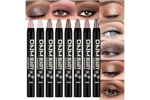 EVPCT 8Pcs Cream Eye Shadow Brightener Stick Makeup Set, Champagne Pearl Taupe Bronze Cocoa Stone Putty Smoky Amethyst Shimmer Matte Eyeshadow Eyeliner Pencil Applicator Stick Palette Makeup for Older Women