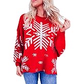 EXLURA Patterns Reindeer Ugly Christmas Crew Neck Long Sleeve Sweater Jumper Pullover Knitted Printed Tops