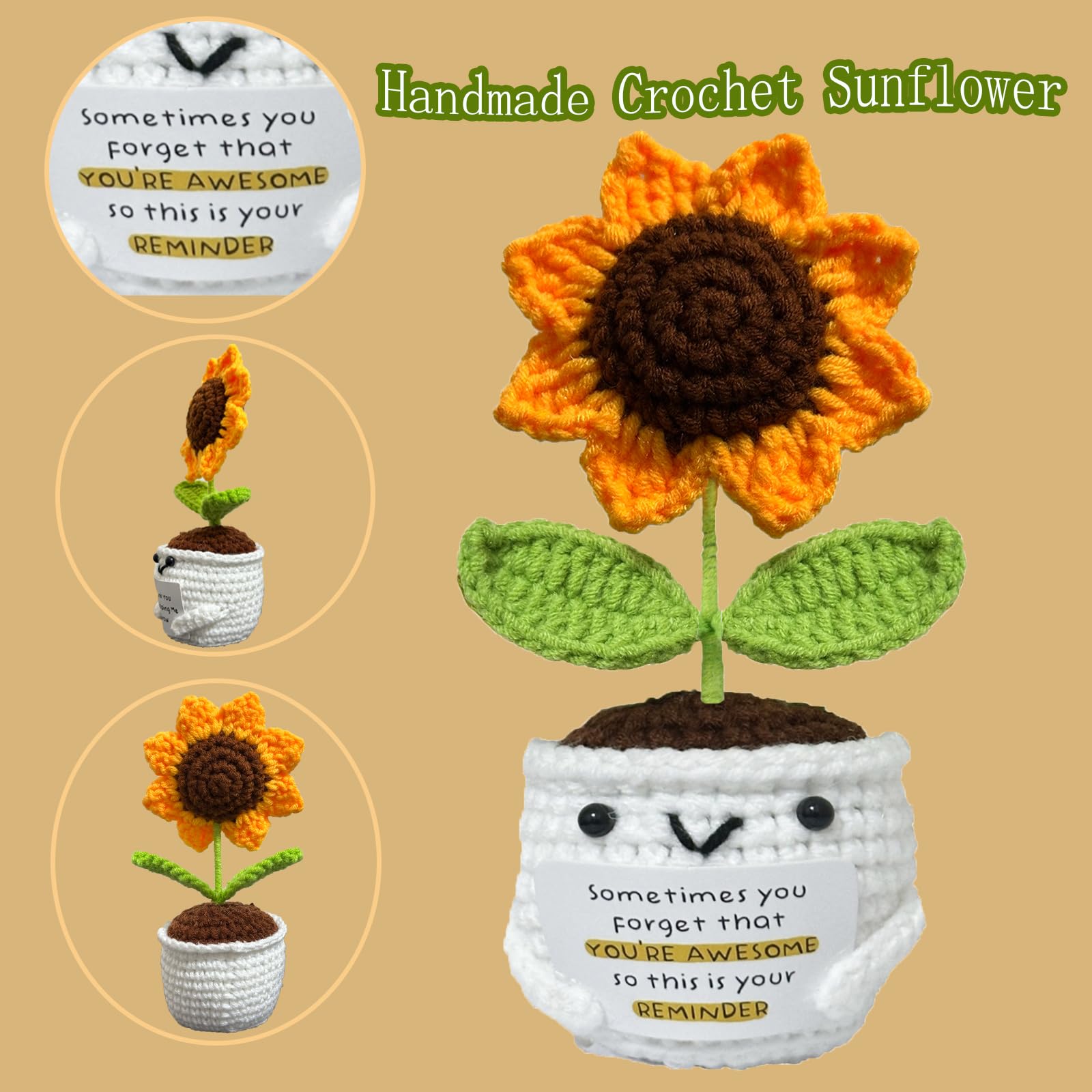 Positive Crochet Sunflowers - Sometimes You Forget You're Awesome - Inspirational Gifts for Women,Men,Emotional Support Crochet,Appreciation Sunflower Gifts for Sister,Best Friend,Coworker,Teacher