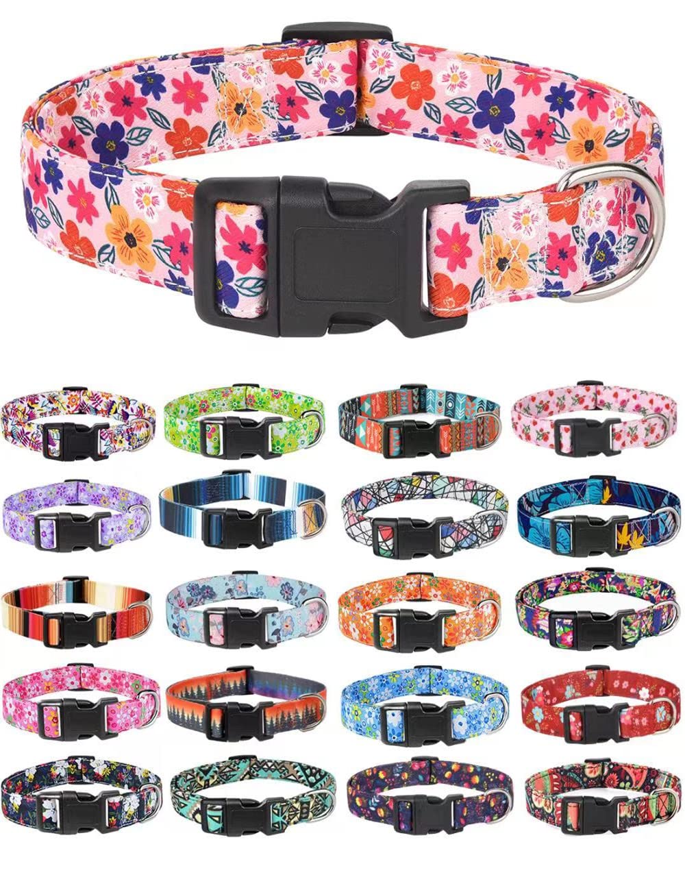 Moonpet Dog Collars for Puppy X-small Small Medium Large Dogs - Unisex Cute Design Boys Girls Dog Pet Collar Soft Adjustable Bohemia Fancy Floral Dog Collars-Romantic Sakura-L