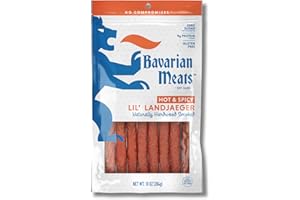 Bavarian Meats Hot & Spicy Lil' Landjaeger Meat Sticks, Smoked Sausage Protein Snacks, Zero Sugar, Great Source of Protein, Gluten Free, Keto Friendly Low Carb Snack, 10 Ounce