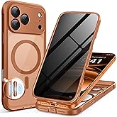 BERFY for iPhone 17 Pro Max Case, Compatible with MagSafe, Built-in Privacy Screen Protector and Camera Protection, Anti-Spy Full Body Shockproof Clear Phone Case for 17 Pro Max 6.9", Dark Orange