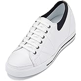 TOTO Men's Invisible Height Increasing Elevator Shoes - White/Black Leather Lace-up Sneakers - 2.4 Inches Taller - D8171 - Size 8 D(M) US