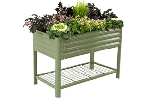 VEGO GARDEN Elevated Raised Garden Bed-V Series, 2' x 4' Garden Beds with Legs & Storage Rack for Patio Porch, 700 Lbs Weight Capacity, Outdoor Planter Boxes for Gardening Herbs Vegetables Flowers, Olive Green