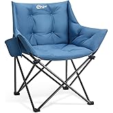 Portal Oversized Padded Camping Chair - Heavy Duty Folding Chair with Cup Holder & Side Pocket, Supports 350 lbs, for Camping, Lawn, Sports, Blue