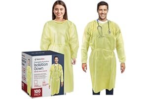 MEDICAL NATION 100 Pack Disposable Isolation Gowns - Yellow Level 2 SMS Non-Woven Material - PPE Gowns Disposable for Dental, Medical Use, Fluid-Resistant and Latex-Free Gowns, Universal Size