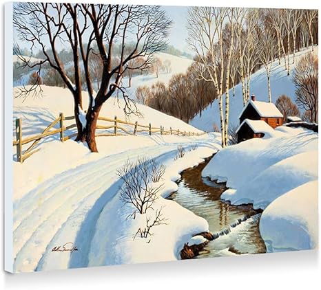 Amazon Co Jp 冬の風景の絵画 ストリーム 家 道路 木 雪 壁の絵 壁掛け ソファの背景絵画 壁アート写真の装飾画の壁画 旅行 風景 景色 50cmx35cm ホーム キッチン
