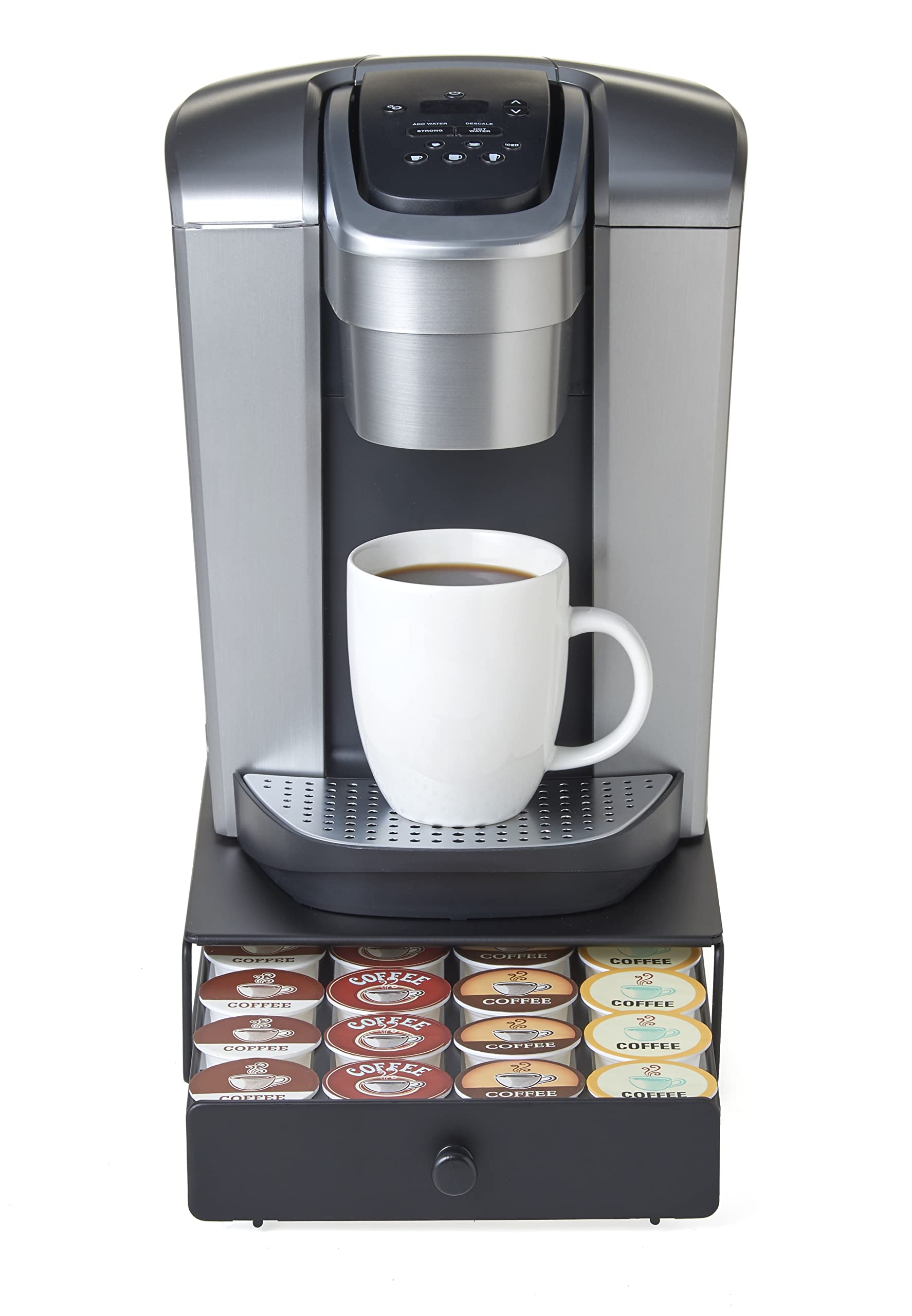 Nifty Coffee Pod Mini Drawer – Black Finish, Compatible with K-Cups, 24 Pod Pack Holder, Non-Rolling, Under Coffee Pot Storage, Sliding Drawer, Home Kitchen Counter Organizer