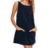 ONLYSTORY Womens Corduroy Overalls Dress Low Open Back Skirtall Jumper Mini Dress Pinafore with Pockets