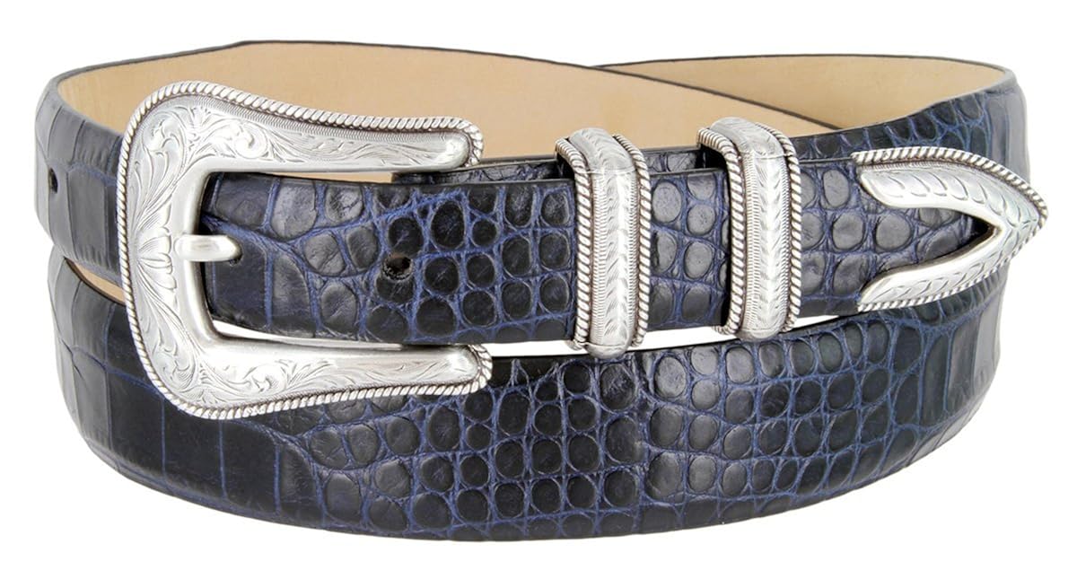 Men's Genuine Oil Leather Western Dress Belt 54 Alligator Navy Amazon.co.uk Clothing