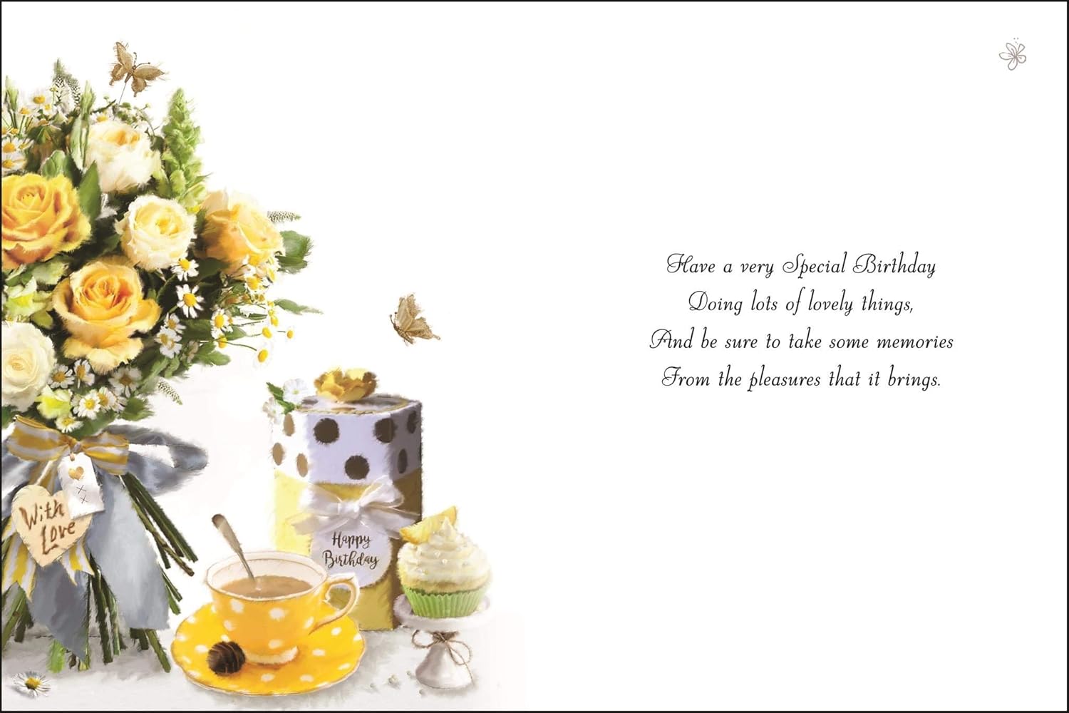 Birthday/Greeting Card (JJ2105) Birthday Wishes - Tea Party - Silver Embossed - Image 3