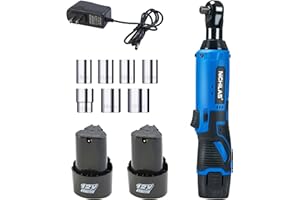 NICHILAS Cordless Electric Ratchet Wrench Set, 3/8" 12V Power Ratchet Tool Kit with 2 Packs 2000mAh Lithium-Ion Battery, Charger, 7 Sockets for Repair, Installation