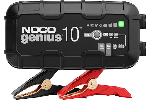 NOCO GENIUS10: 10A 6V/12V Smart Battery Charger – Automatic Maintainer, Trickle Charger & Desulfator with Overcharge Protecti