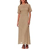 Fisoew Womens Crochet Swimsuit Cover Up Summer Vacation Resort Bathing Suit Swimwear Casual Short Sleeve Maxi Beach Dresses