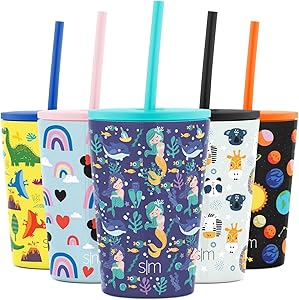 Simple Modern Kids Insulated Water Bottle Cup with Straw Stainless Steel Flask Metal Thermos for Toddlers Boys and Girls, 12oz Tumbler, Happy Mermaids